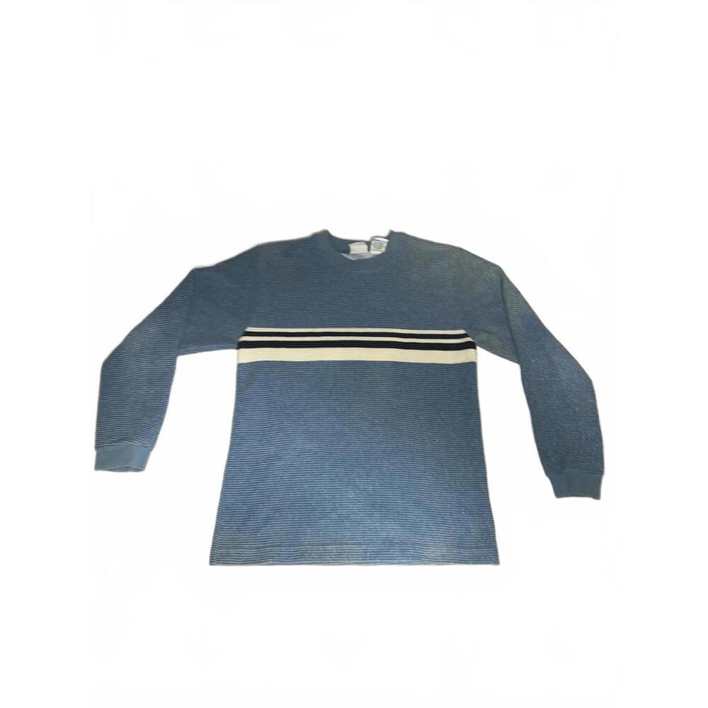 Vintage Simply Basic Boys Blue Striped Long Sleeve Shirt Size 12/14